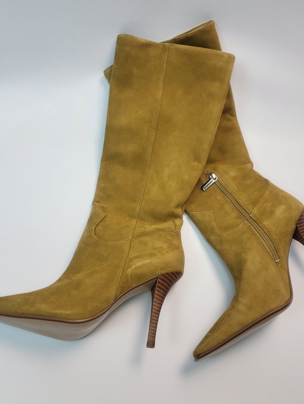 Steve Madden Wescot Olive Suede Yellow Knee High Boots Highth Heel Women Sz 9.5M